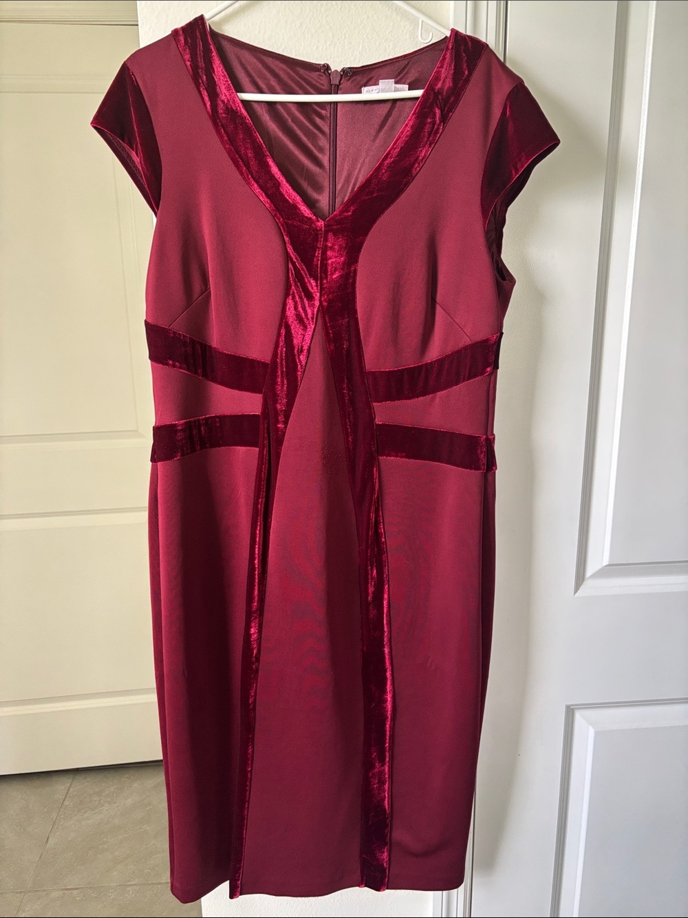 New York & Company Burgundy Velvet-Trim Midi Dress